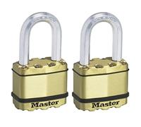 Master Lock Cadenas très haute sécurité [A cier laminé + Finition Laiton] [Extérieur] [Pack de 2] M5BEURTLF - idéal pour les Remises, les Garages, les Clôtures et les portails