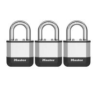 Master Lock Elite¿ Cadenas innovant nouvelle génération, en acier laminé haute résistance de 45mm - anse en acier au bore trempé de 25 mm - 2 clés - Pack de 3