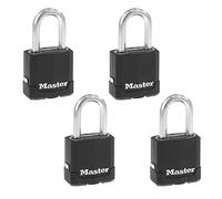 Master Lock M115XQLFCCSEN, Lot de 4 cadenas en acier laminé recouvert de magnésium de 4,8 cm de large, diamètre de 1,6 cm, dégagement de manille de 3,8 cm, noir, 4 pièces (lot de 1)