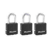 Master Lock M115XTRILFCCSEN Lot de 3 cadenas en acier laminé recouvert de magnésium de 4,5 cm de large, diamètre de 1,8 cm, dégagement de la manille de 3,8 cm, noir et argent