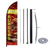 MASTERCANOPY Kit de mât de drapeau en plumes pour hamburgers 2,6 m | Bannière publicitaire « Burgers » avec poteau en fibre de verre et piquet, panneaux de hamburgers pour entreprises et