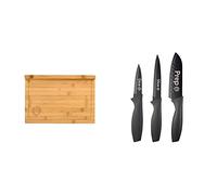 MasterChef Grande Planche à Découper avec Rebord et Rainure À Jus, Pour Préparer, Trancher, Aperitif,Pain & Set Couteau Cuisine, Couteaux compris Couteau d'office, Couteau Universel et Couteau de Chef