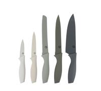 MasterChef Set Couteau Cuisine, Couteaux compris le Hachoir, Office, Chef, Legume & Eplucheur, Set Noir Inox avec Poignées Confortables, Collection Antirouille, Gris, 5 Pièces