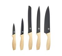 MasterChef Set Couteau Cuisine, Couteaux compris le Hachoir, Office, Chef, Legume & Eplucheur, Set Noir Inox avec Poignées Confortables, Collection Antirouille, Aspect Bois, 5 Pièces