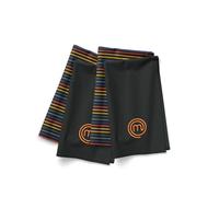 MasterChef Torchon Cuisine, Coton Vaisselle, Lot de 4 Torchons pour Main, Le Séchage et Plus, Motif Rayé Multicolore, Lavable en Machine, Résistant à la Chaleur, Logo Brodé