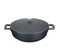 MasterClass Casserole peu profonde avec couvercle 4L/28 cm, en fonte d'aluminium légère, adaptée à la table de cuisson à induction et au four, noire