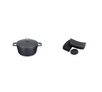 MasterClass Cocotte Légère avec Couvercle, Fonte d'Aluminium, Noire, 2,5 Litres / 20 cm + MasterClass MCMCASS3PC Pan Handle Sleeve Set for Cast Aluminium Casserole Pots