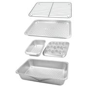 MasterClass Ensemble de 5 pièces en aluminium recy nsemble de moules empilables avec rôtissoire, moule à muffins, moule à pain de 2 lb, plaque de cuisson et grille de cuisson en fil métallique