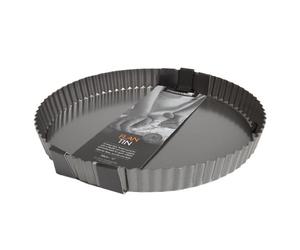 MasterClass Grand moule à tarte de, moule à quiche cannelé avec fond souple et antiadhésif PTFE, PFOA et BPA, acier au carbone robuste de 1 mm d'épaisseur, 30 cm (12 pouces) , Gris
