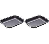 MasterClass Petit plat à rôtir avec antiadhésif PTFE, PFOA et BPA, acier au carbone robuste de 1 mm d'épaisseur, 27 x 21 cm, plateau à rôtir ouvert et incliné (Lot de 2)