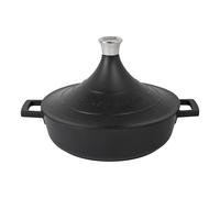 MasterClass Plat à tajine en fonte d'aluminium avec couvercle conique auto-arrosant, 4 L, cocotte ronde antiadhésive passant de la plaque au four, compatible lave-vaisselle et four, 28 cm, Noir