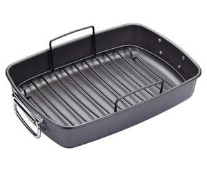 MasterClass Rôtissoire profonde avec grille, plat à rôtir pour le four et la table de cuisson, robuste, résistant à la rouille, antiadhésif PTFE, PFOA et BPA, lavable au lave-vaisselle, garantie 20 ans, 40x28cm