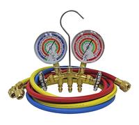 Mastercool, 59161, Ensemble de manomètres de collecteur 2 Voies en Laiton R410A, R22, R404A avec jauges de 8,9 cm, tuyaux de 7,6 à 152,4 cm et raccords Standard 6,35 mm