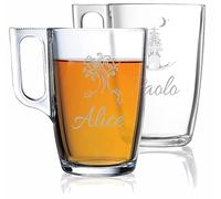 MASTERLASER3.0 Tasses à thé Personnalisées Deux Mug pour thé en verre trempé personnalisables avec nom, date et caratters différents