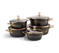 MASTERPAN | Ensemble de 5 casseroles avec couvercles, de 20/22/24/26/28 cm. Casseroles en acier au carbone émaillé, compatibles avec les plaques à induction, avec couvercle, de haute qualité. Modèle M