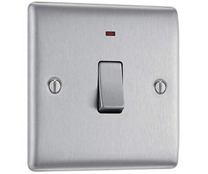 Masterplug NBS31 Interrupteur à 2 pôles en acier brossé avec témoin lumineux 20 A