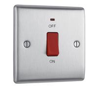 Masterplug NBS74 Interrupteur à 2 pôles en acier brossé avec témoin lumineux 45 A