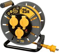 Masterplug Pro-XT : Bobine de câble - 25 mètres - Câble d'extension - Indice de protection IP55 - Électrique - 3 prises de courant avec mise à la terre