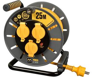 Masterplug Pro-XT : Bobine de câble - 25 mètres - Câble d'extension - Indice de protection IP55 - Électrique - 3 prises de courant avec mise à la terre
