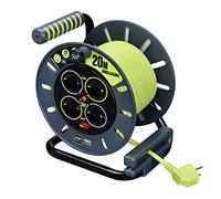 Masterplug Pro-XT Enroulable 20 m, rallonge 4 filets Schuko, extension électrique 3000 W Gris/vert
