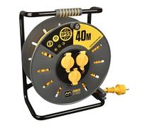 Masterplug Pro-XT Enrouleur de câble 40 m, rallonge prise IP55, rallonge électrique 3 prises Schuko, rallonge prise professionnelle 3 x 2,5 mm²