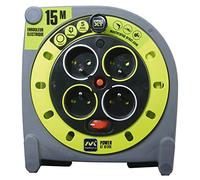 Masterplug Rallonge Prolongateur électrique 15m, Enrouleur Profesionnelle 4 Prises 16 A, Câble Vert 3G1 mm²
