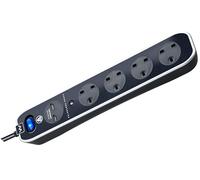 Masterplug SRGLSU42PB-MP Four Socket Switched Inline Power Surge Protected Extension Lead with Two USB Charging Ports, 2 Metres, Gloss Black