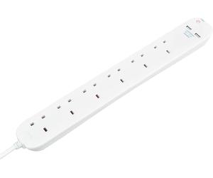 Masterplug SWSRG62N Rallonge de Protection Contre Les surtensions avec Prises Individuelles 13 A 2 m with USB Charger