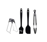 MasterPRO Foodies - Game of 4 Black Kitchen Ustensils - Fabriqué en Silicone résistant et en Acier Inoxydable - Pinceau 26cm - spatule 28cm - Clamp Alimentaire - 18 cm Bol