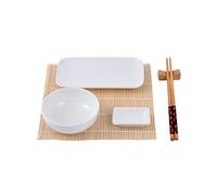 MasterPro Foodies | Set Sushi 12 pièces | Inclut des bols à sauce, des assiettes, des baguettes et une nappe | Porcelaine, bambou, bois | Kit à sushi | Idéal pour déguster des plats typiques japonais