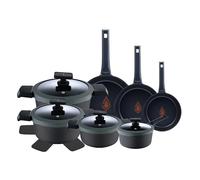 MasterPRO Gastro Reeco Lot de 11 poêles à frire 20, 24 et 28 cm, casseroles 20, 24 et 28 cm et casserole de 16 cm avec couvercle en fonte d'aluminium recyclé | Heatdot | Revêtement antiadhésif