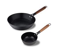 MasterPRO Odín | Set de poêles avec revêtement antiadhésif | casserole 16 cm + wok 24 cm | en fer pressé | Poignées en bois d'acacia | Set de poêles | Pour tous feux