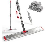 MASTERTOP 60cm Balai Serpillère Professionnel, Manche Télescopique 137cm | Vadrouille Aluminium Balai Microfibre pour Sol, 360° Rotative, Nettoyage des Sols - 5 Tampons