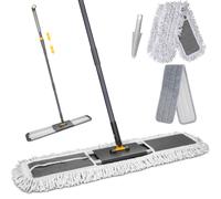 MASTERTOP 90cm Balai Serpillere Professionnel, Manche Télescopique 155cm | Serpillière Plate, Vadrouille Industriel Aluminium Rotative 360° pour Bureau, Entrepôt, Garage, 2 Tampons (Gris)