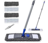 MASTERTOP Balai de Sol Professionnel en Microfibre, Balai Plat pour parquet, carrelage, stratifié, Vinyle, avec 4 recharges, poignée Extensible