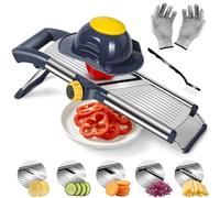 MASTERTOP Mandoline Cuisine Reglable en Acier Inoxydable avec Lame Intégrée | Coupe Légumes Multifonctionnelle, Mandoline Japonaise Trancheuse Manuelle de Cuisine pour Fruits Aliments - Jaune