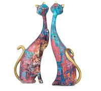 Masteymoh Lot de 2 statues de chat en résine pour décoration d'intérieur - 24 cm - Sculptures de couple de chats en résine pour bibliothèque et bureau (graffiti Y142)