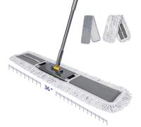 Masthome Balai à poussière Commercial de 81,3 cm, Balai Plat réglable de 152,4 cm avec Long Manche, Balai à poussière Industriel avec 1 Coton et 2 tampons en Microfibre pour Le Nettoyage du Bois Dur,