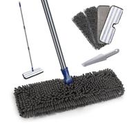 Masthome Balai Plat en Microfibre avec poignée en Acier Inoxydable, Nettoyage du Sol et 4 serpillères réutilisables et lavables, Nettoyage Humide et Sec pour Bois Dur, Vinyle, stratifié, carrelage