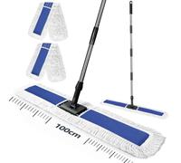 Masthome Balai Serpillère 100cm, Tête 360° pour Grandes Surfaces, Bleu | Balai Serpillère Professionnelle avec Manche INOX 163cm Réglable et 2 Tampons Coton Lavables, pour Bureau, Entrepôt, Garage