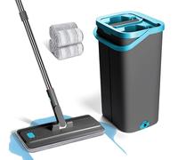 Masthome Balai Serpillère Microfibre, Balai Plat Professionnel avec 4 Tampons Réutilisables, Serpillère Nettoyage pour Sols et Seau Essoreur Convient pour Salon, Chambre, Bureau
