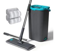 Masthome Balai Serpillère Microfibre, Serpillère Seau Essoreur | Manche inox 140cm, rotation 360°, 4 serpillières réutilisables, pour tous types de sols