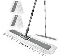 Masthome Balai Serpillère Professionnel 100cm, Manche INOX Réglable 163cm | Tête Pivotante 360° avec 2 Tampons Coton Lavables, Balai Plat pour Grandes Surfaces Maison Bureau Commerce