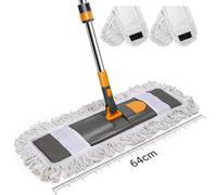 Masthome Balai Serpillère Professionnel 64cm avec Téléscopique Manche | Serpillere Conception Pliable, Rotation à 360° Tête, Démontage en une Touche, 2 Tampons en Microfibre, Balais Nettoyer Sol