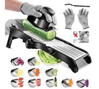 Masthome Mandoline de Cuisine Professionnelle en Inox, Coupe Legumes Multifonctions avec Epaisseur de Tranche Réglable, Mandoline Japonaise avec Gants et Brosse à Dents, pour Tranche et Julienne