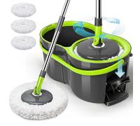 Masthome Serpillière Seau Essoreur, Serpillière Balai en Microfibre avec Manche Télescopique, 2en1 Seau Menage Essoreur à Pédale, Professionnel Balais Serpillère Nettoyer Sol
