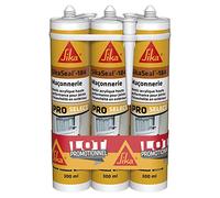 Mastic acrylique - SikaSeal-184 Maçonnerie - Blanc - Lot 3x300ml | Réparation de fissures - Joints d’étanchéité - Haute performance - Extérieur et intérieur