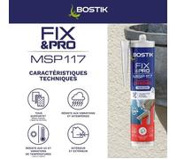 Mastic colle - BOSTIK - FIXPRO MSP 117 - Conditions extrêmes intérieur extérieur - MS polymère transparent 290 ml