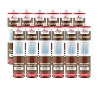 Mastic Silicone, Fenêtre, Menuiserie, Étanchéité 300 ml x 12 Blanc | Joints Menuiserie, Fenêtres, Portes et Vitrage, Adhère sur Alu, Acier, Pvc, Verre et Bois, Int/Ext - Arcane Industries