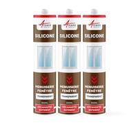 Mastic Silicone, Fenêtre, Menuiserie, Étanchéité 300 ml x 3 Transparent | Joints Menuiserie, Fenêtres, Portes et Vitrage, Adhère sur Alu, Acier, Pvc, Verre et Bois, Int/Ext - Arcane Industries